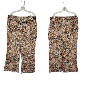 East 1946 Floral Wide Leg Pull-On Pants Multicolor Brown Size 18/20W